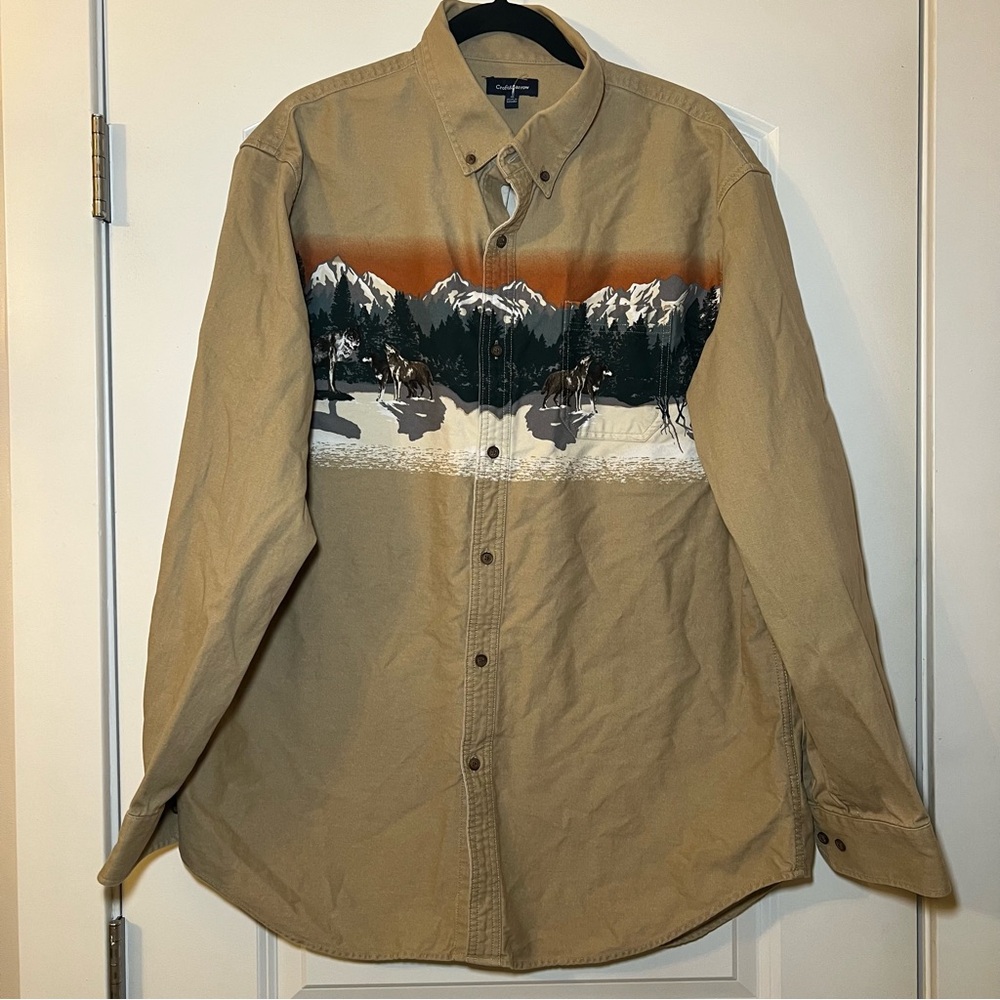 Croft & Barrow Wolf Pack Western Mountain Button Down Shirt Men’s XL Tan